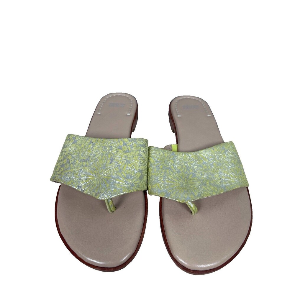 Johnston & Murphy Raney Metallic floral & lime green Leather Slide Sz 10